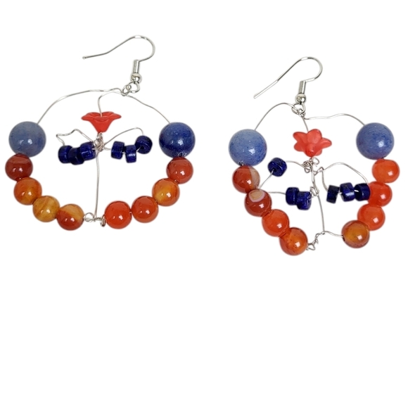 Aventurine Red Acrylic Tulip Lapis Lazuli Hoop Earrings - Picture 1 of 2
